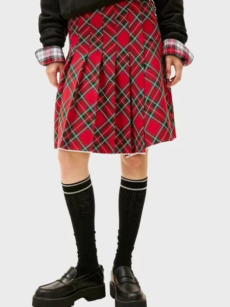 Клетчатая джинсовая юбка Tommy Jeans красная