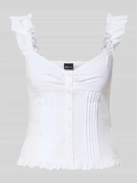 Bluzka o kroju slim fit z obszyciem falbanami Gina Tricot biała