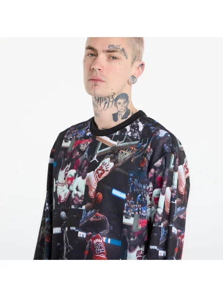 Tričko Jordan Flight Printed Long-Sleeve Jersey Black/ White M bílé