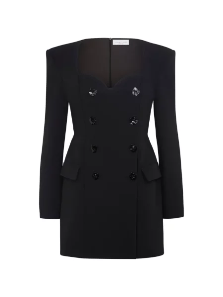 Rochie mini Violante Nessi cu motiv cu inimi cu două rânduri de nasturi negru
