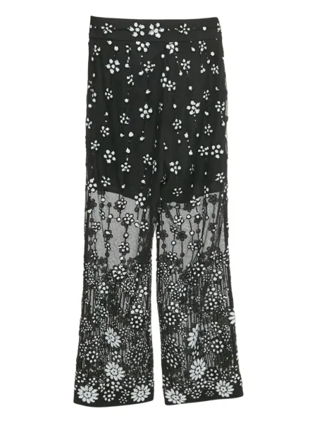 Pantaloni Self-portrait cu paiete cu model floral negru