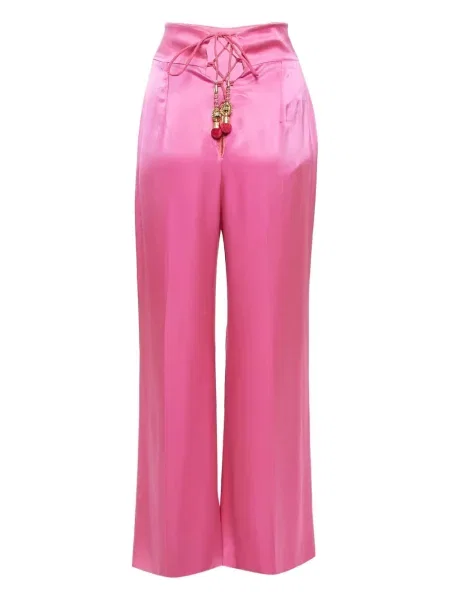 Pantaloni David Koma cu șireturi din satin roz