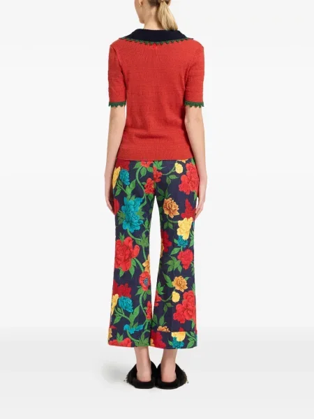Pantaloni La Doublej cu model floral albastru