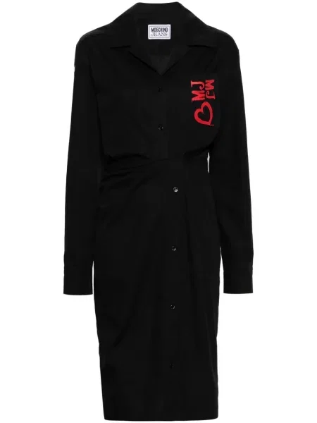 Rochie din denim Moschino Jeans cu broderie până la genunchi din poplin negru