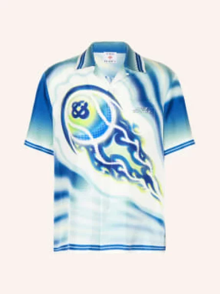 Casablanca Koszula Resortowa Flaming Tennis Ball Comfort Fit Z Jedwabiu blau biała