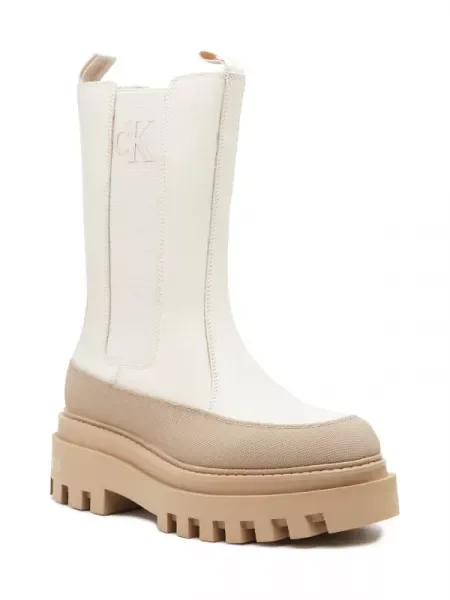 Calvin Klein Jeans Bőr bokacsizma FLATFORM CHELSEA bézs