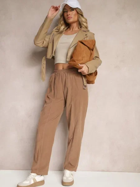 Spodnie High Waist w Klasycznym Stylu Arivora brązowe