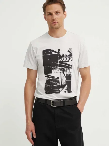 Тениска G-Star Raw с принт сиво