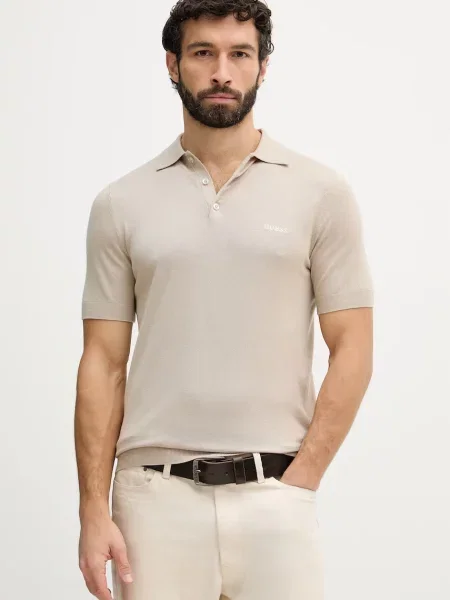 Guess Pulover bărbătesc cu adaos de mătase bej