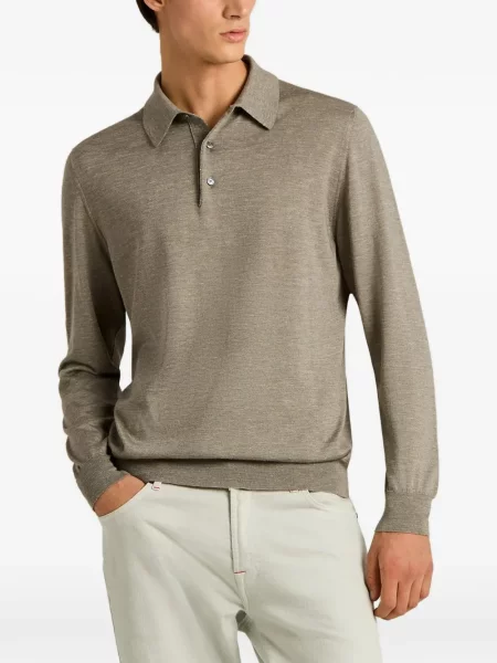 Lung tricou polo Kiton gri