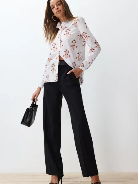 Cămașă Trendyol cu model floral cu imagine cu mâneci balon alb