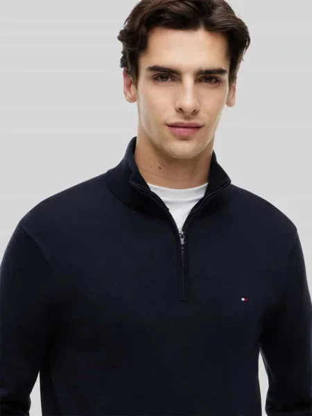 Tommy Hilfiger sweter lekki z półgolfem granatowy