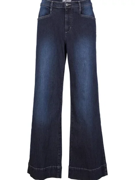 Dżinsy wide leg mid waist ze stretchem niebieskie