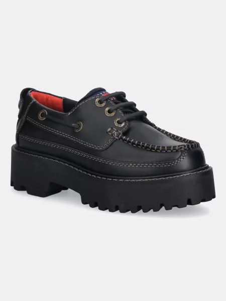 Tommy Hilfiger pantofi de piele ARCHIVE 01 BOAT SHOE LEATHER cu platformă negru