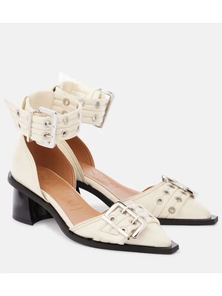 Pantofi cu toc Ganni din piele alb
