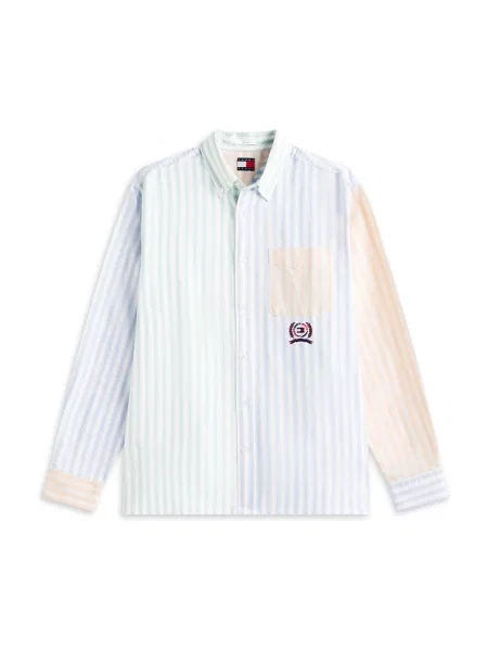 Tommy Jeans Košulja svijetloplava / smaragdno zelena / narančasta bijela