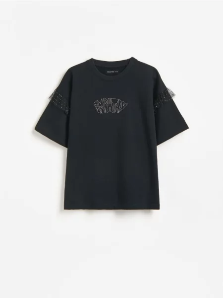Reserved Tricou din cu volănașe negru