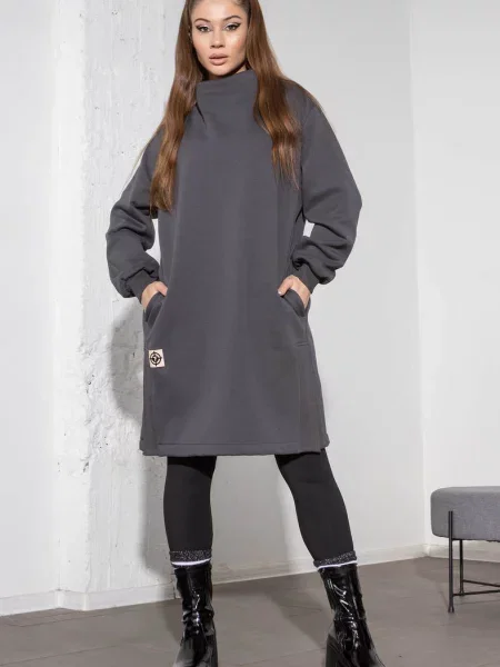 Женское платье с длинным рукавом сіра