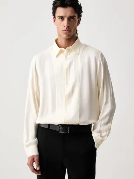 Armani Exchange cămașă pentru bărbați din vâscoză bej