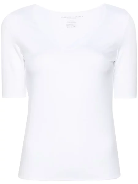 Tricou Majestic Filatures cu decolteu în V alb