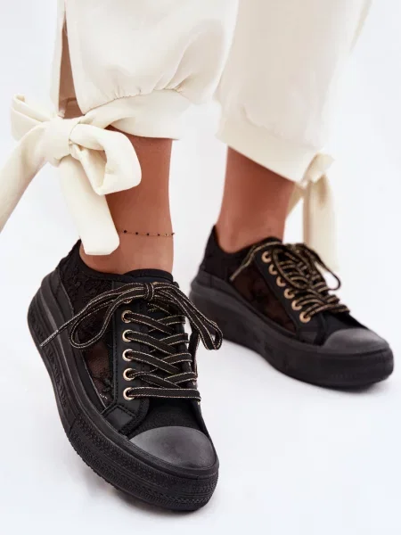 Маратонки Lee Cooper с връзки на платформе черно