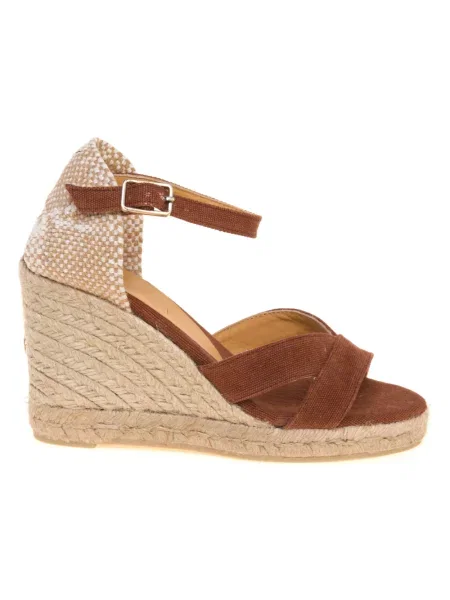 Espadryle Castaner skórzane na koturnie brązowe