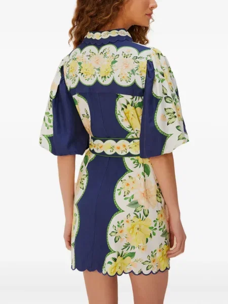 Mała sukienka mini Farm Rio w kwiatki garniturowa niebieska