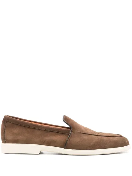 Pantofi loafer Santoni din piele de căprioară maro