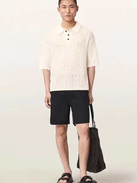AllSaints polo z dodatkiem wełny CYCLONE beżowa