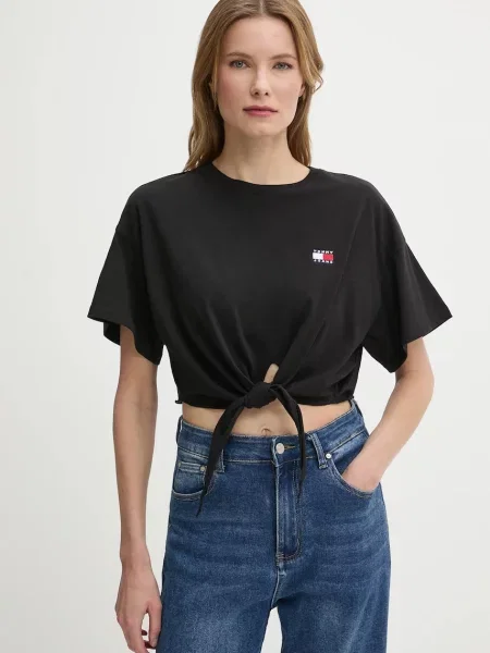 Тениска Tommy Jeans дамска черно