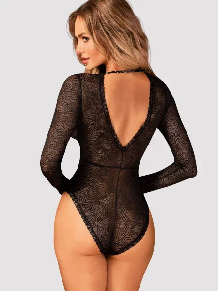 Кружевное боди с длинными рукавами Боди_Obsessive_Merlys чорне