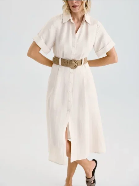 Reserved Міді-сукня з домішкою льону бежевий