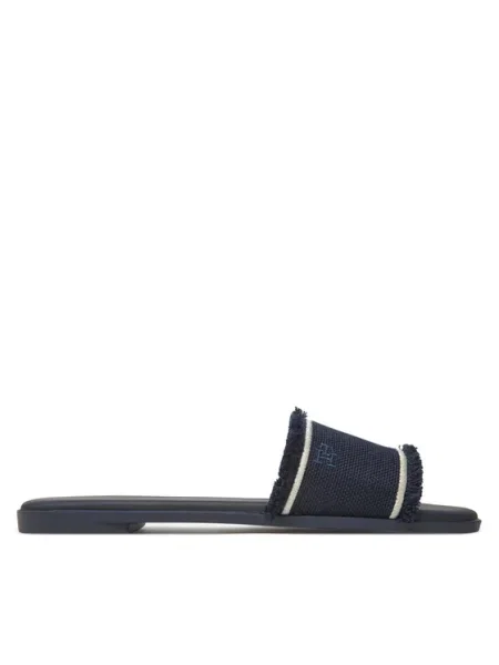 Tommy Hilfiger Чехли Fringe Canvas Flat Sandal тъмносин