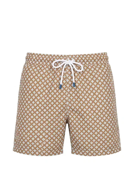 Slip de baie Fedeli cu imagine cu imprimeu geometric cu cordon maro