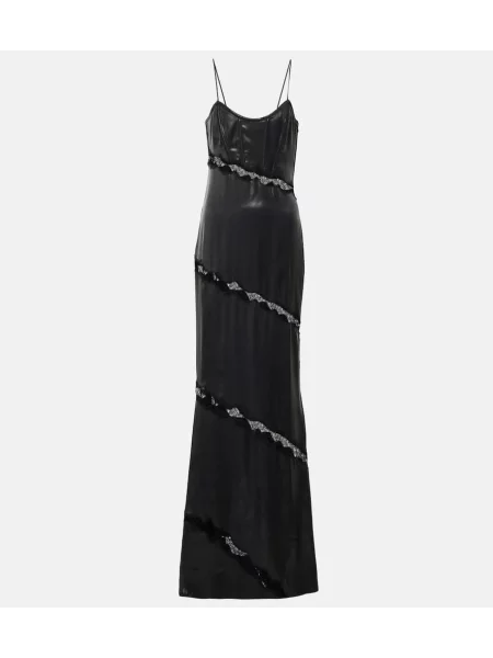 Čipkasta obleka Alessandra Rich z vezenjem s čipko črna