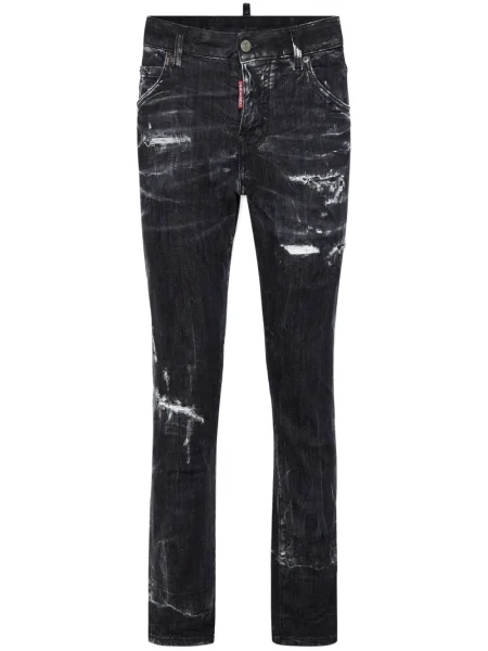 Skinny jeansy skinny Dsquared2 z przetarciami czarne