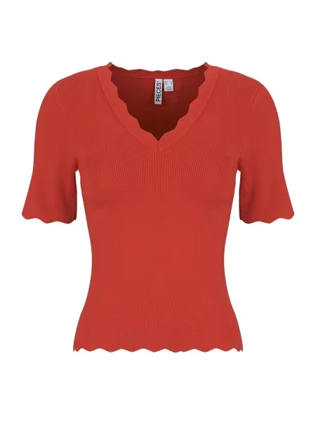 Pleten top Pieces z V-izrezom rdeča