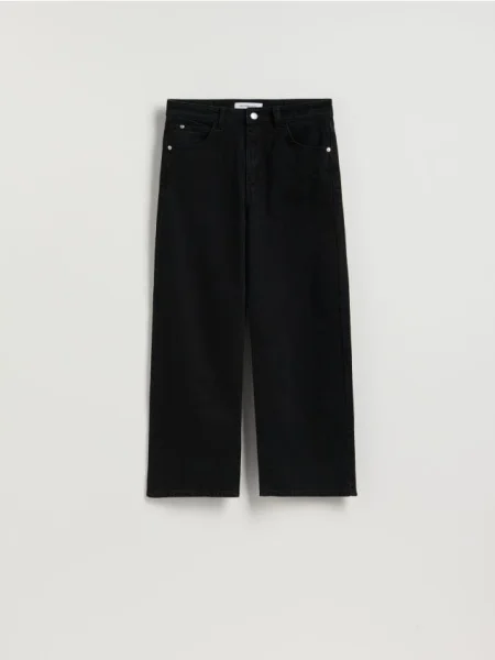 Reserved Jeansy wide leg z krótszą nogawką czarny