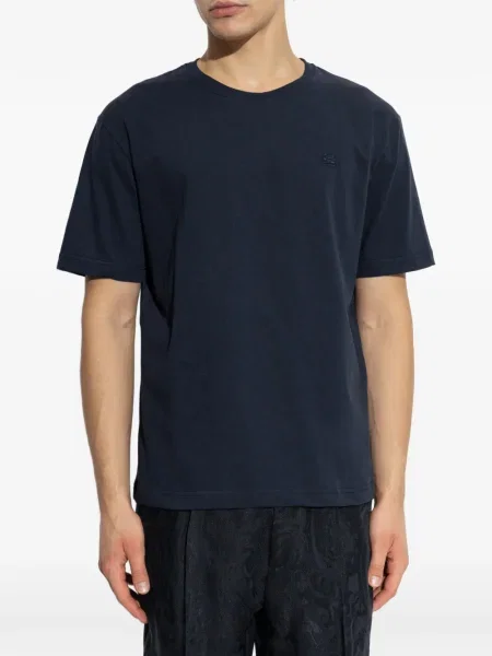 Tricou Etro cu broderie scurt albastru