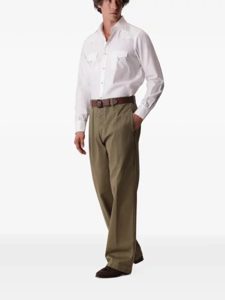 Pantaloni Fortela cu model herringbone verde