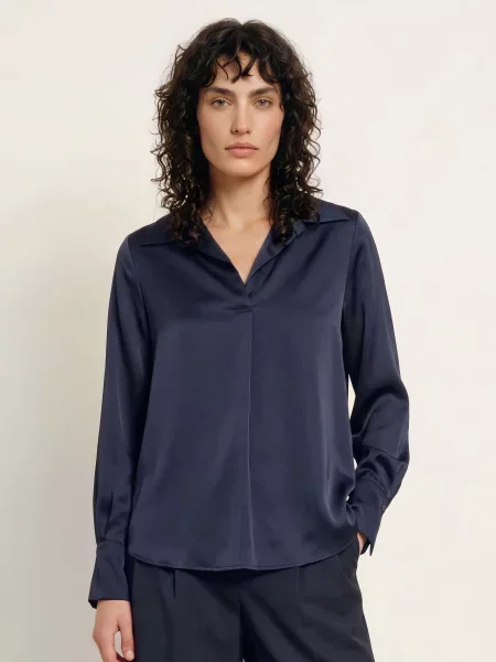 Claudie Pierlot Bluzka Koszulowa Z Satyny blau granatowa