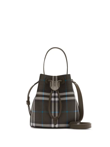 Geantă bucket Burberry în carouri maro