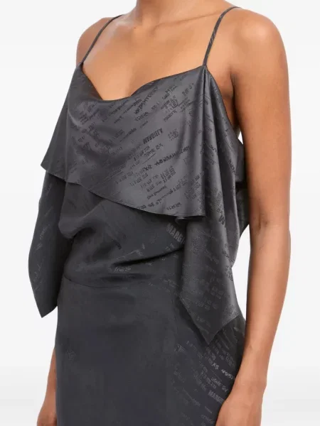 Костюм миди рокля Mm6 Maison Margiela с волани до коляното сиво