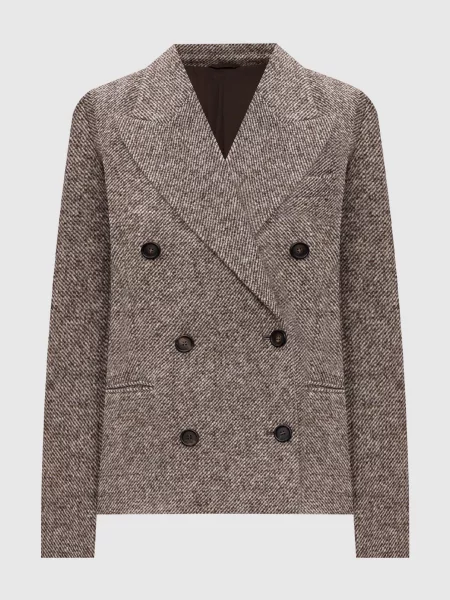 Двобортний жакет з вовни та шовку Brunello Cucinelli коричневий
