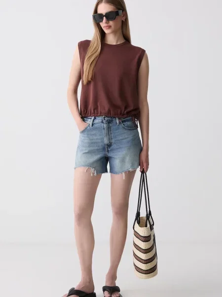 Levi's kratke hlače denim RIBCAGE A-LINE modra