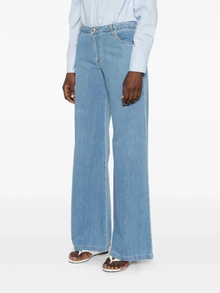 Szerokie jeansy Ermanno Firenze z 5 kieszeniami niebieskie