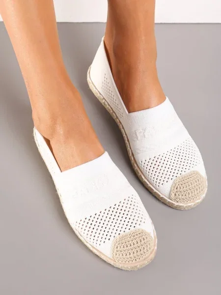 Espadrile cu Față Împletită până la Glezna Mokosa albe