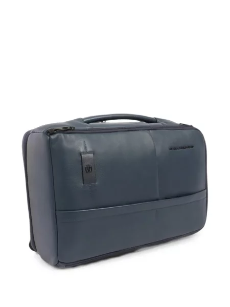 Rucsac Piquadro din piele cu autograf albastru