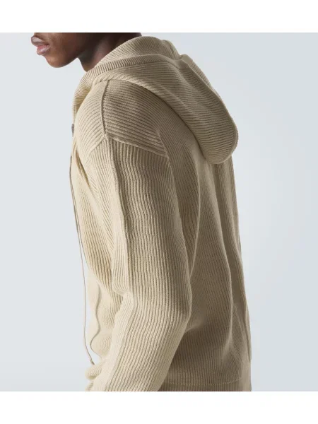 Hanorac cu glugă Rick Owens de lână cu nervuri bej