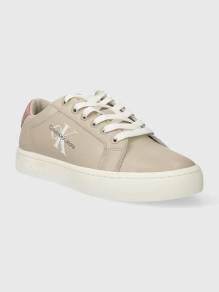 Kožené tenisky Calvin Klein Jeans CLASSIC CUPSOLE LACE UP béžová